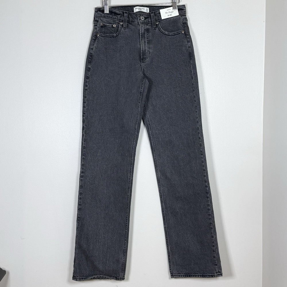 Abercrombie & Fitch Womens The Baggy Low Rise Jeans Size 00L Washed Black Tall